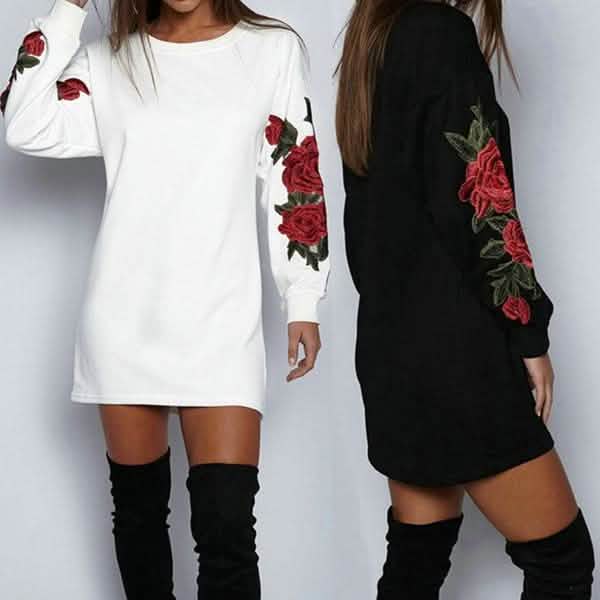 Women's Fashion Embroidery Long Sleeve Sweater Dress