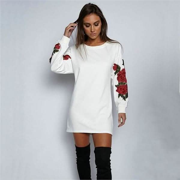 Women's Fashion Embroidery Long Sleeve Sweater Dress