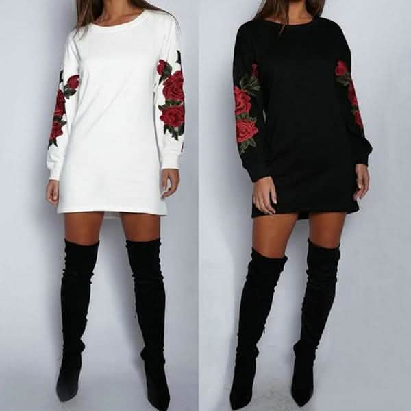 Women's Fashion Embroidery Long Sleeve Sweater Dress