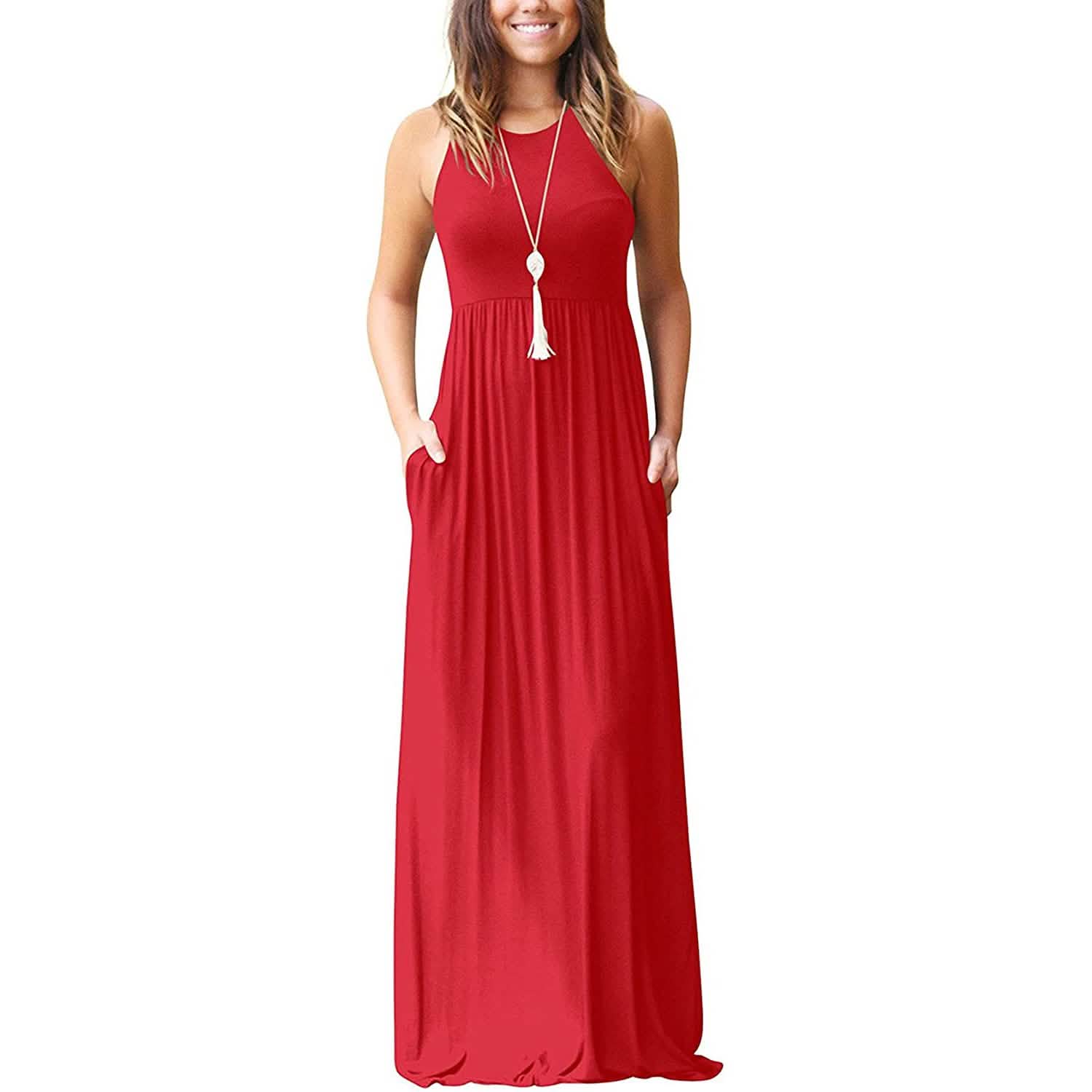 Women's Fashion Summer Sleeveless Racerback Loose Plain Maxi Dresses