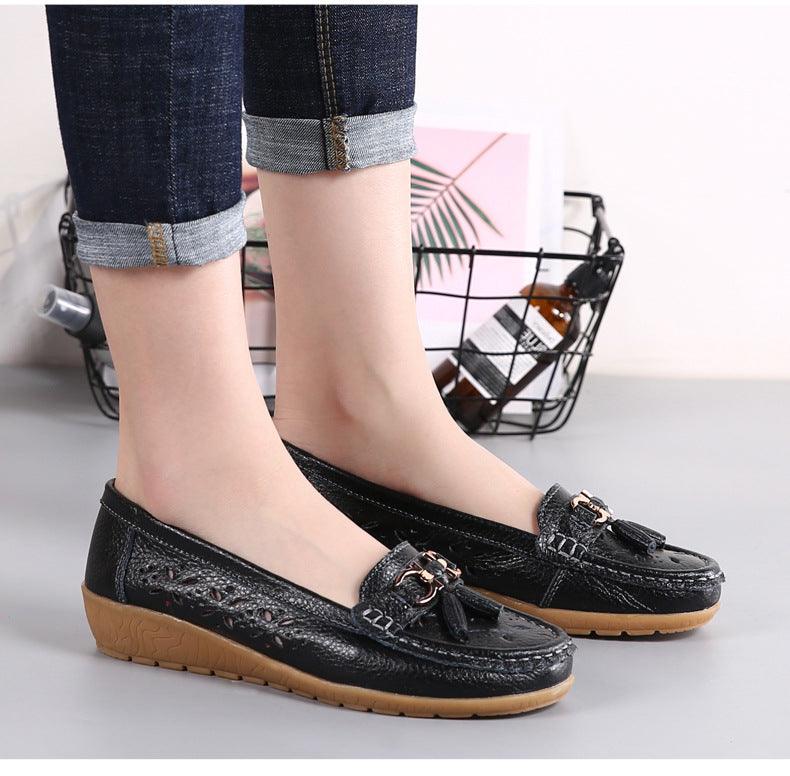 Womens Flats Summer Genuine Leather Shoes Low Heels Slip On Casual Flat Shoes Women's Espadrilles Casual Shoes Spring Comfortable Strong Design