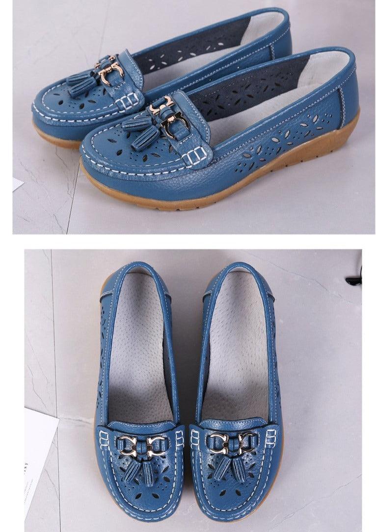 Womens Flats Summer Genuine Leather Shoes Low Heels Slip On Casual Flat Shoes Women's Espadrilles Casual Shoes Spring Comfortable Strong Design
