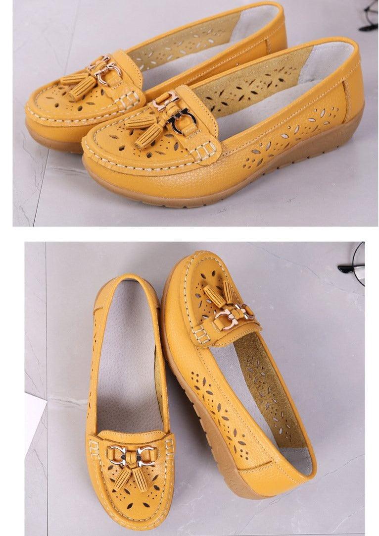 Womens Flats Summer Genuine Leather Shoes Low Heels Slip On Casual Flat Shoes Women's Espadrilles Casual Shoes Spring Comfortable Strong Design