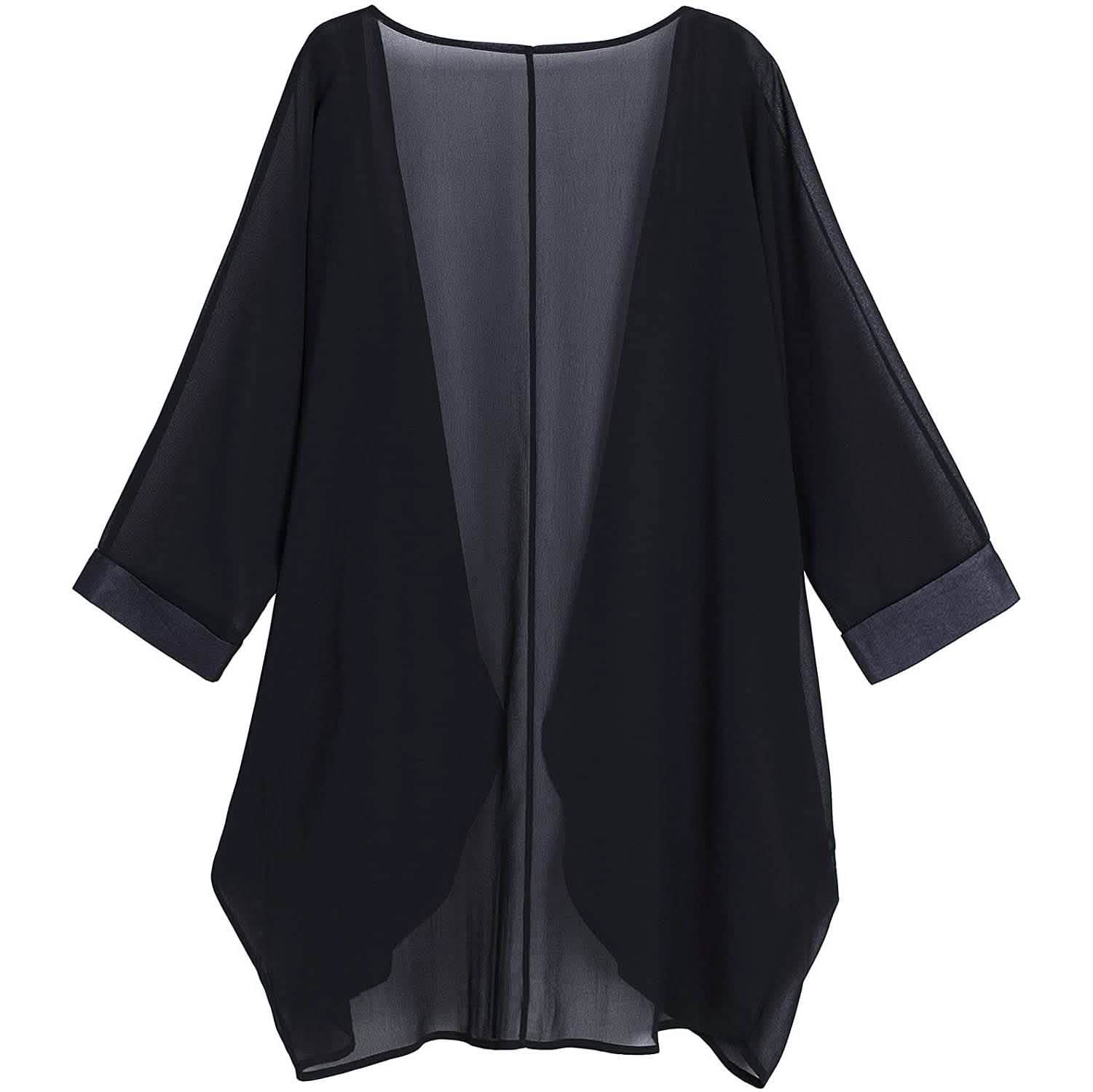 Women's Floral Print Sheer Chiffon Loose Kimono Cardigan Capes