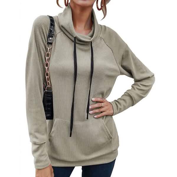 Women's High Collar Long Sleeve Lace Loose Pullover Top Hoodie