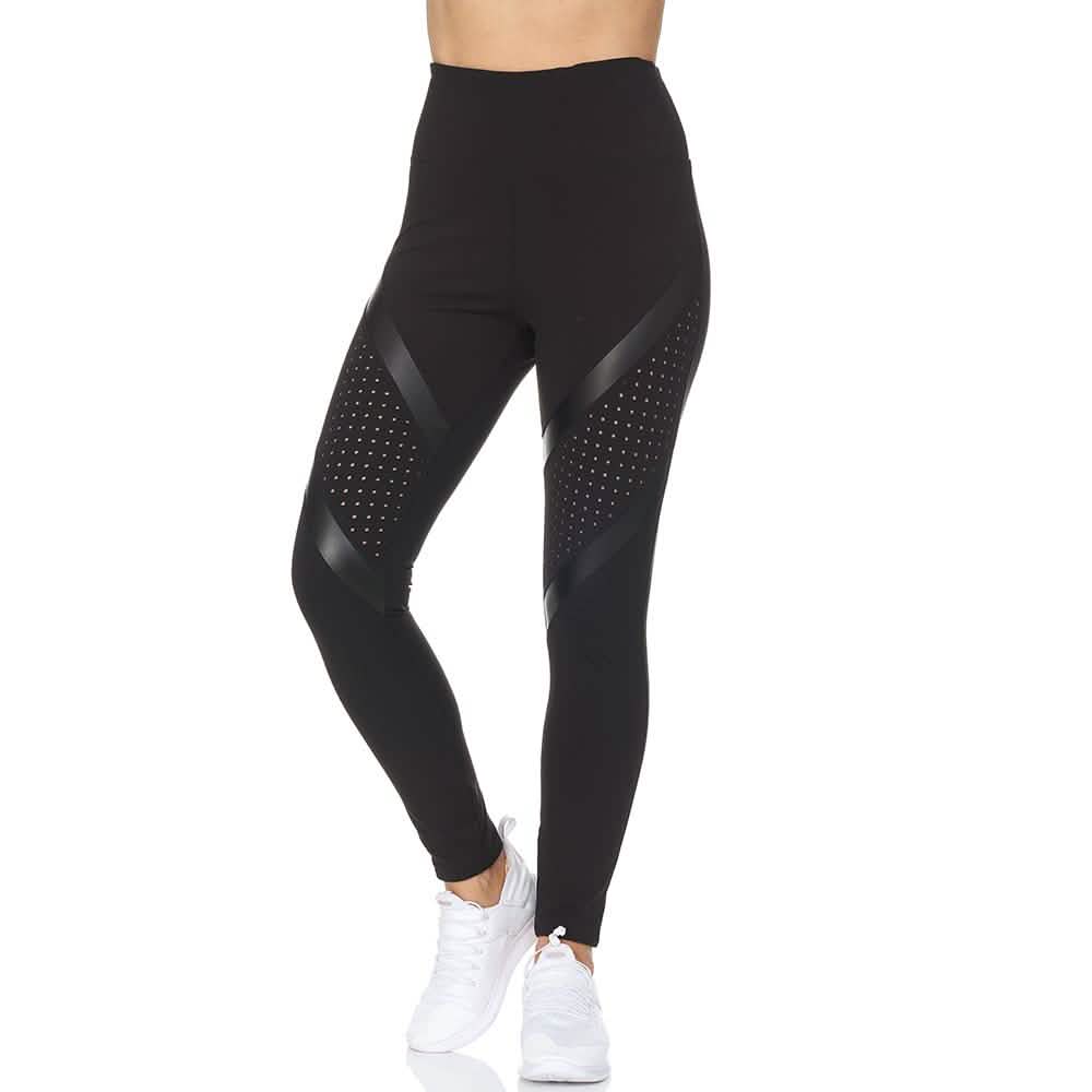 Women's High Waist Active Full Length Leggings With Lazer Cut Mesh