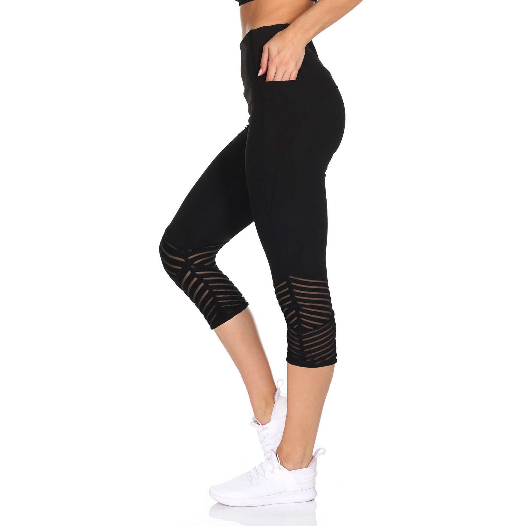 Women's High Waist Active Leggings With Motto Mesh Detail