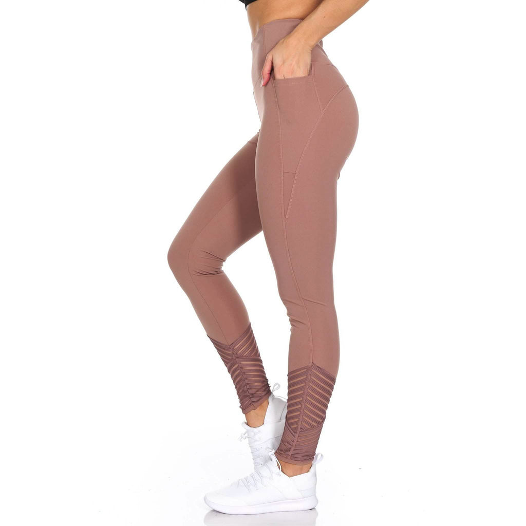 Women's High Waist Active Leggings With Motto Mesh Detail