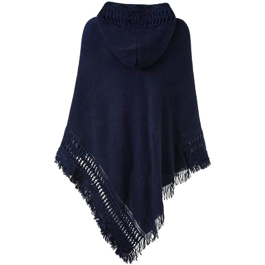 Womens Hooded Cape with Fringed Hem, Crochet Poncho Knitting Patterns