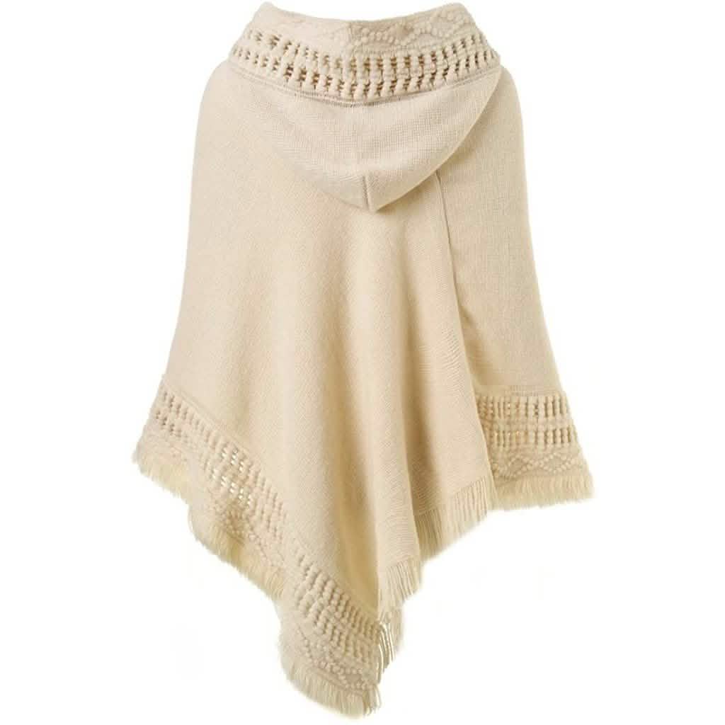 Womens Hooded Cape with Fringed Hem, Crochet Poncho Knitting Patterns