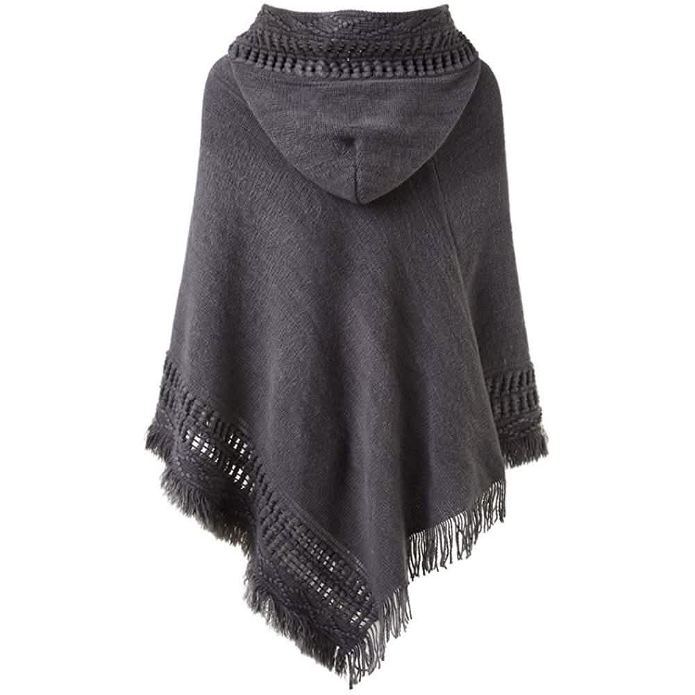 Womens Hooded Cape with Fringed Hem, Crochet Poncho Knitting Patterns