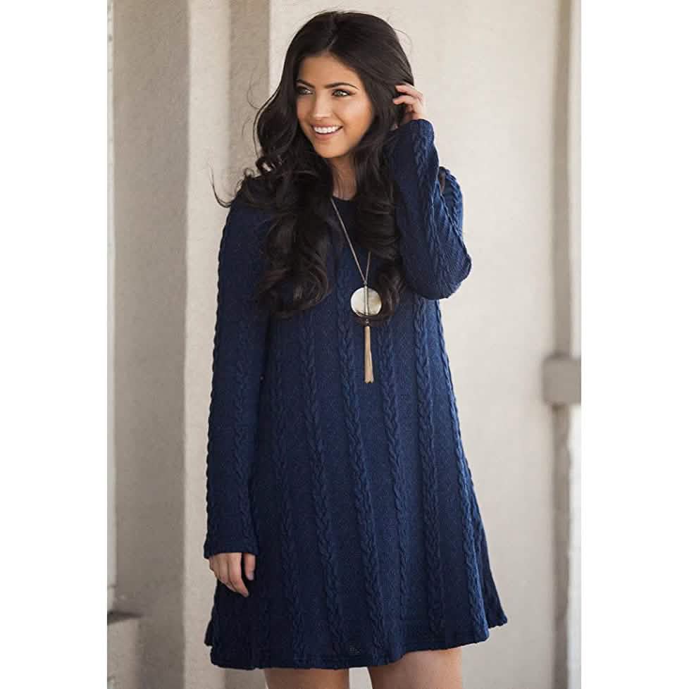 Womens Knitted Crewneck Sweater Dress
