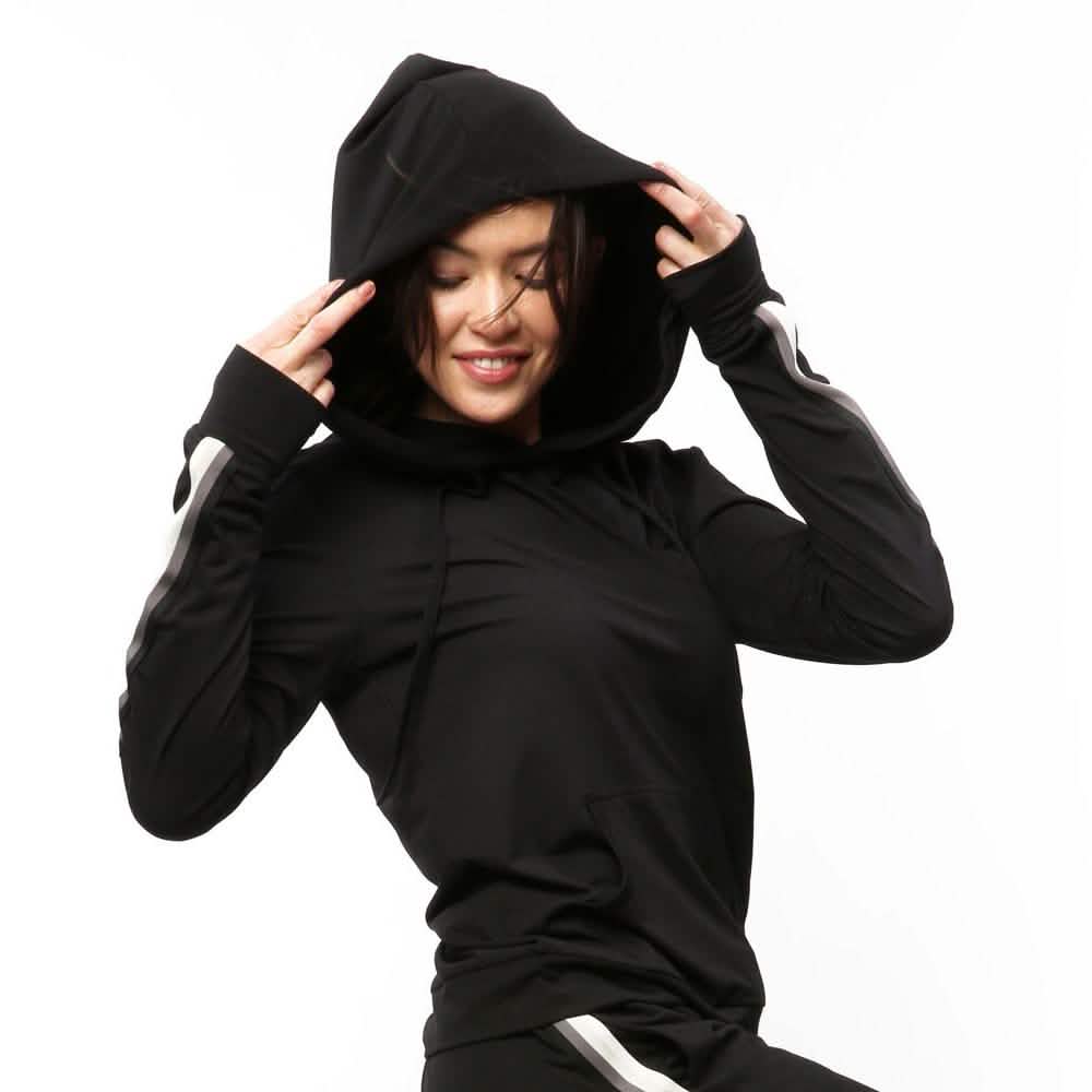 Women's Lightweight Accent Stripes Sweat Shirt Varsity Hoodie