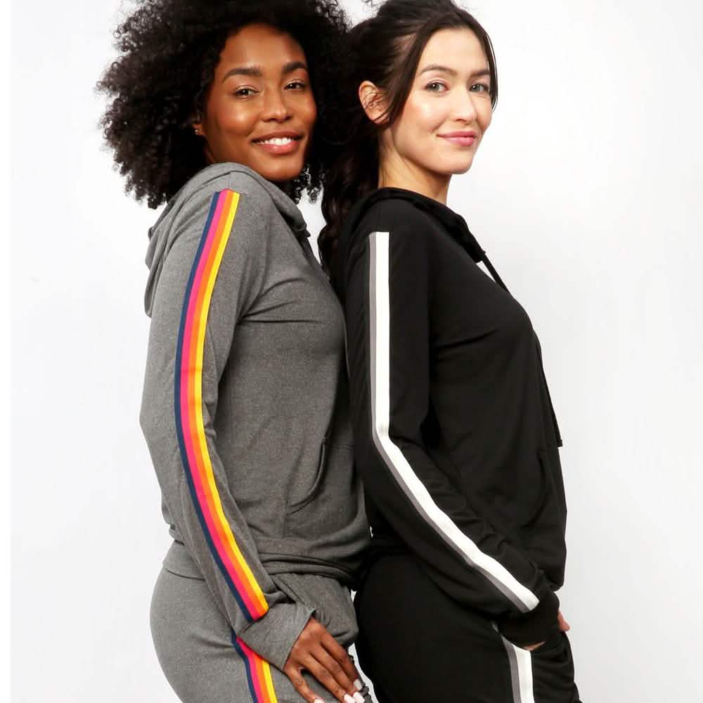 Women's Lightweight Accent Stripes Sweat Shirt Varsity Hoodie