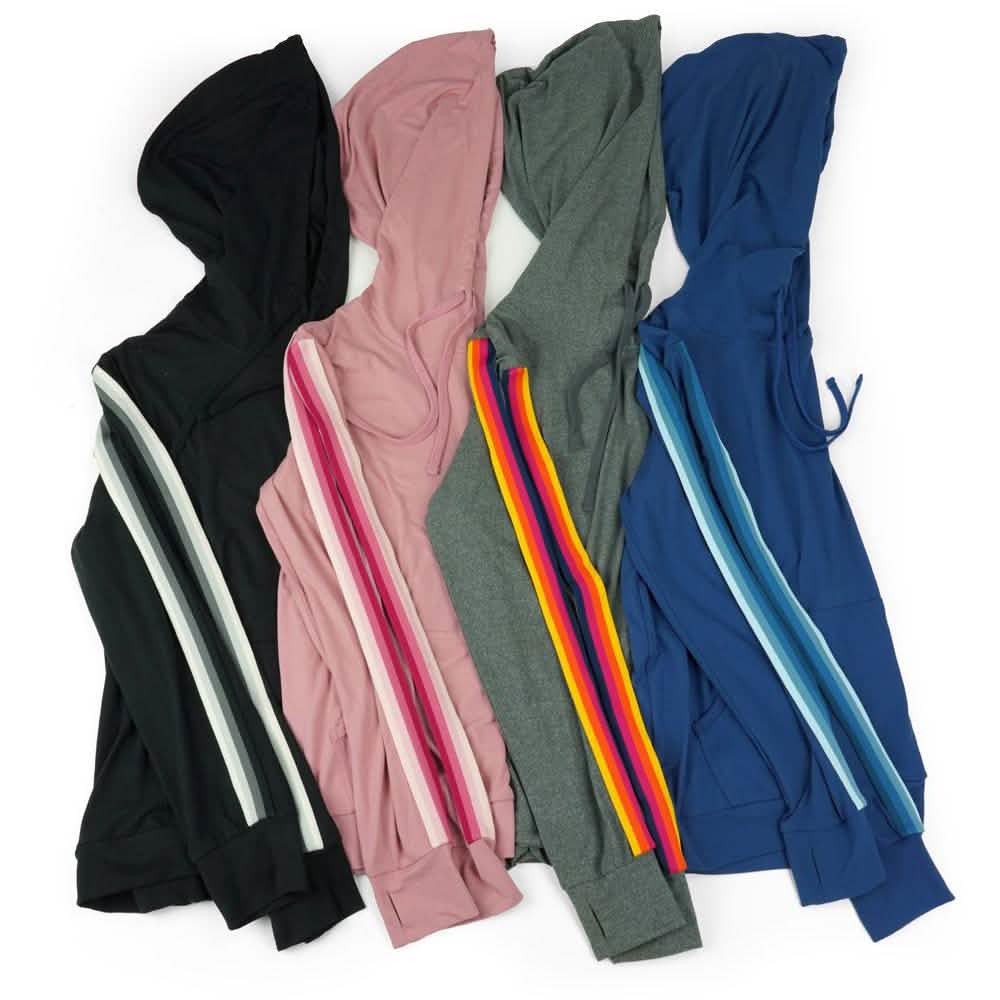 Women's Lightweight Accent Stripes Sweat Shirt Varsity Hoodie