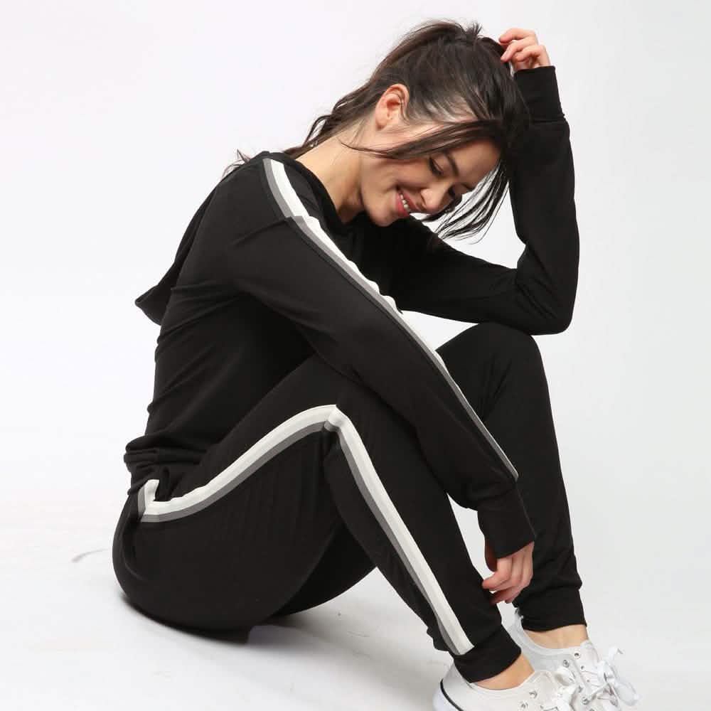 Women's Lightweight Accent Stripes Sweat Shirt Varsity Hoodie