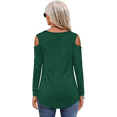 Womens Long Sleeve Cold Shoulder Basic Tee Tops Shirts