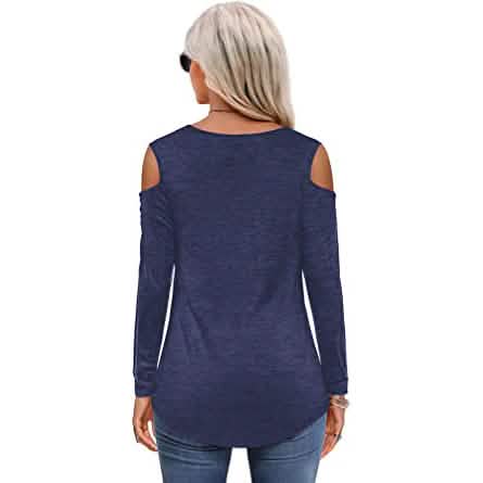 Womens Long Sleeve Cold Shoulder Basic Tee Tops Shirts
