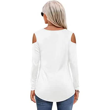 Womens Long Sleeve Cold Shoulder Basic Tee Tops Shirts