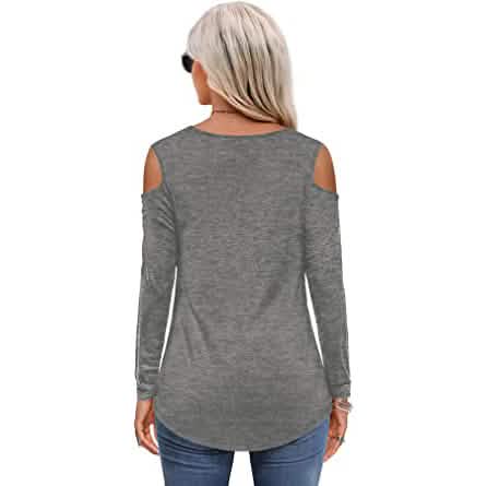 Womens Long Sleeve Cold Shoulder Basic Tee Tops Shirts
