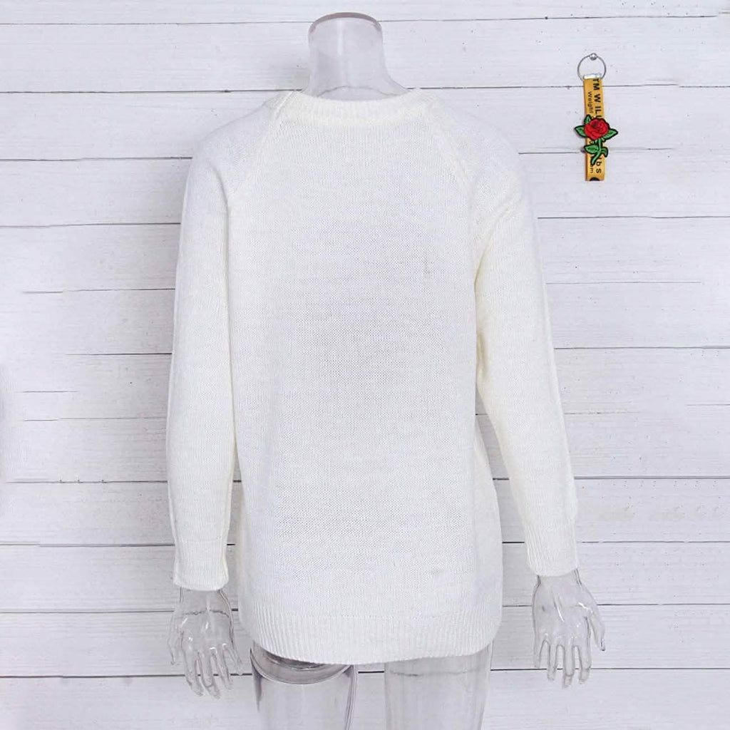Women's Long Sleeve Crewneck Cute Heart Knitted Sweaters