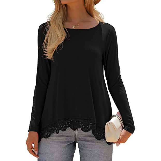 Women's Long Sleeve Lace Trim Blouse