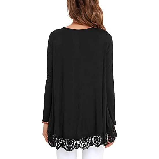 Women's Long Sleeve Lace Trim Blouse