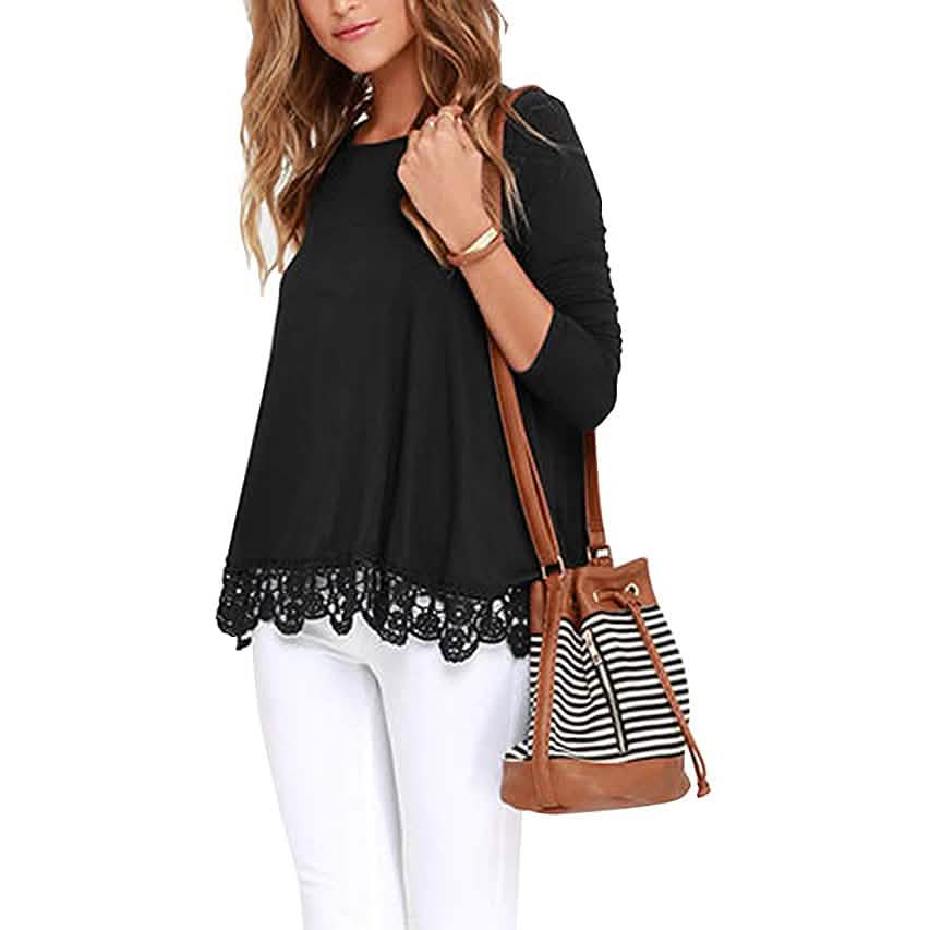 Women's Long Sleeve Lace Trim Blouse