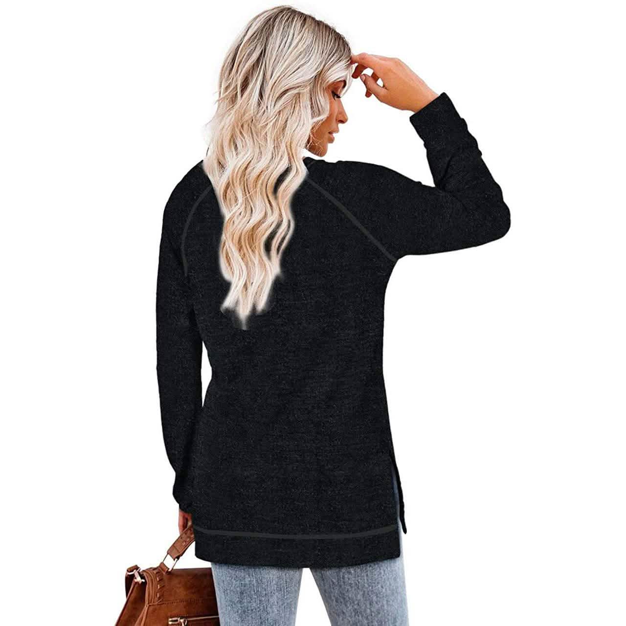 Women's Long Sleeve Loose Casual Autumn Pullover Side Slit Tunic Top