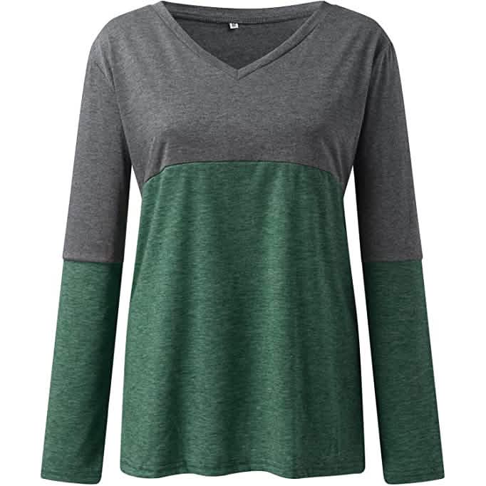 Women's Long Sleeve V Neck Loose Basic Shirt