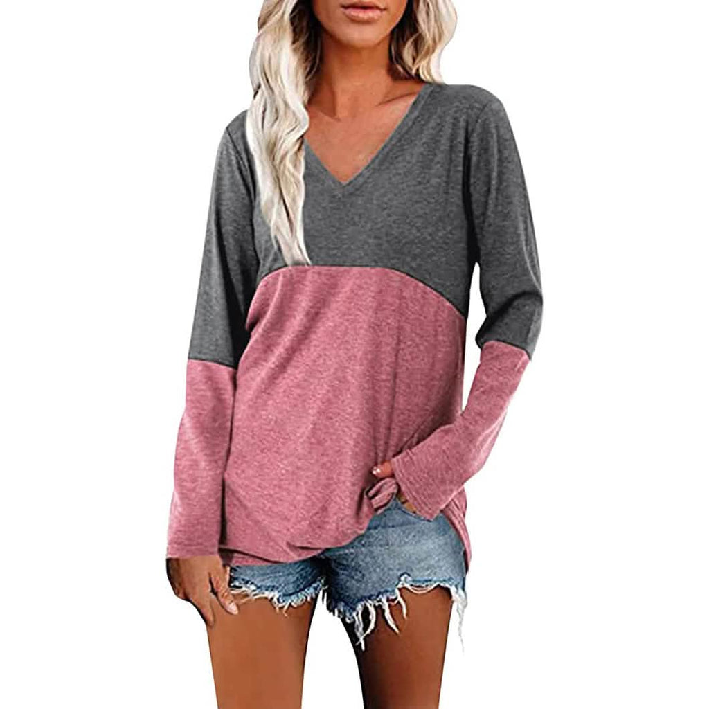 Women's Long Sleeve V Neck Loose Basic Shirt