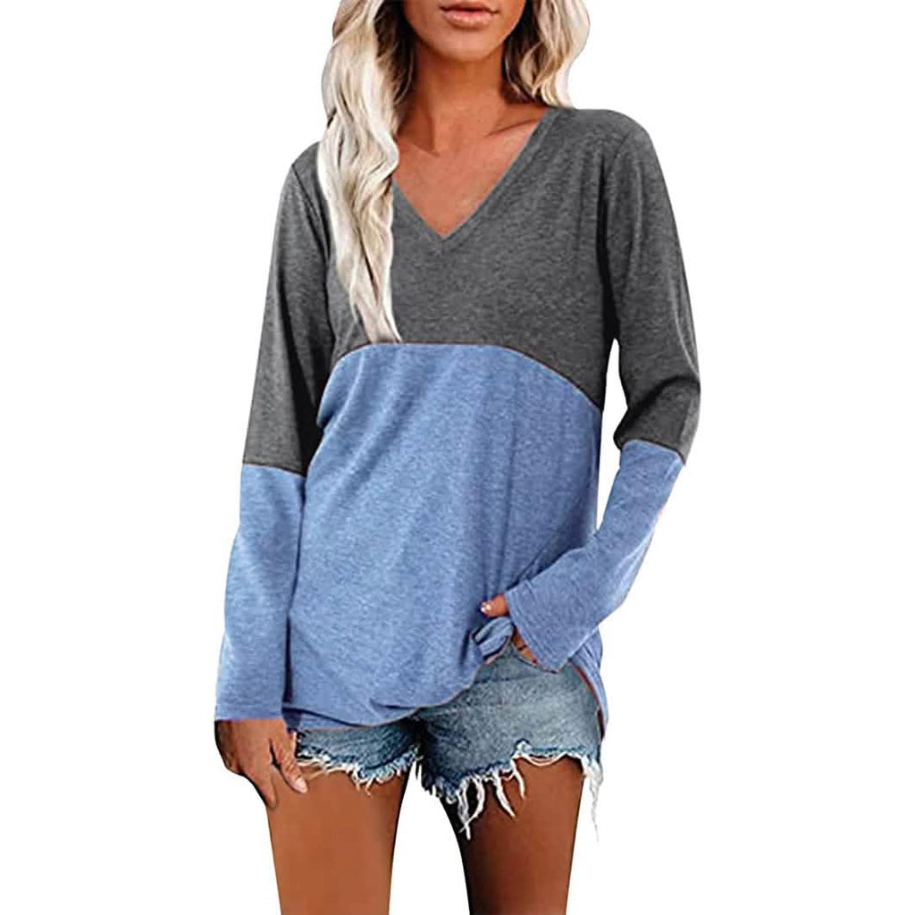 Women's Long Sleeve V Neck Loose Basic Shirt