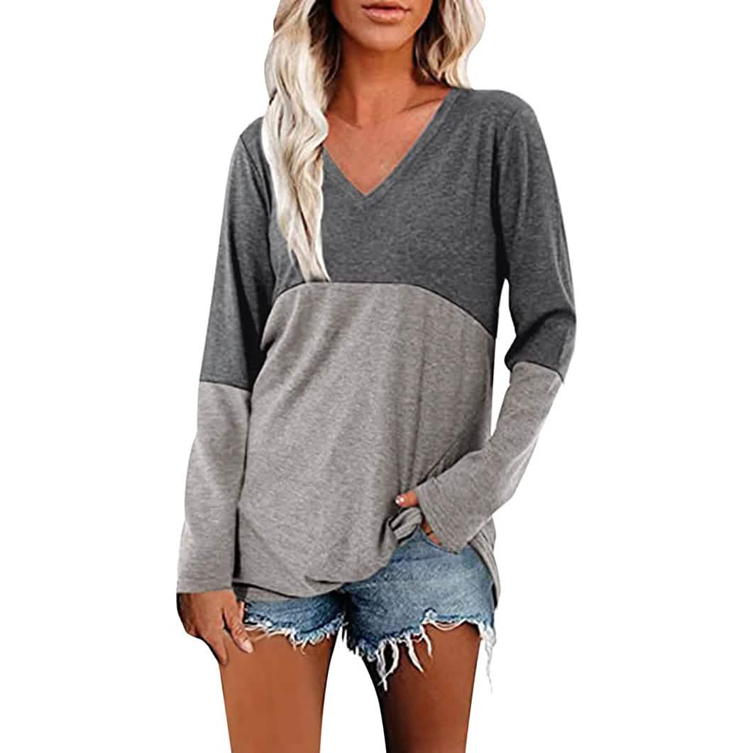 Women's Long Sleeve V Neck Loose Basic Shirt