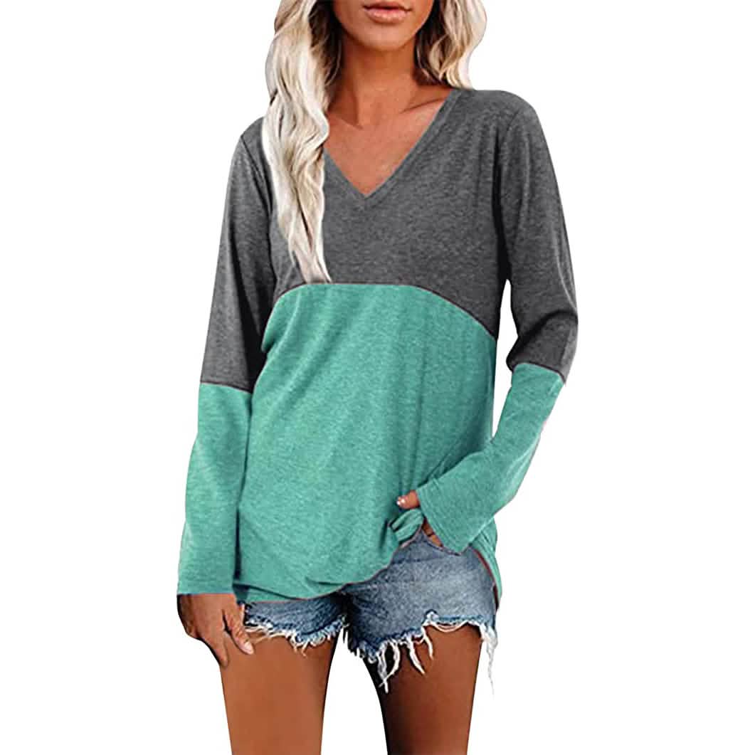 Women's Long Sleeve V Neck Loose Basic Shirt