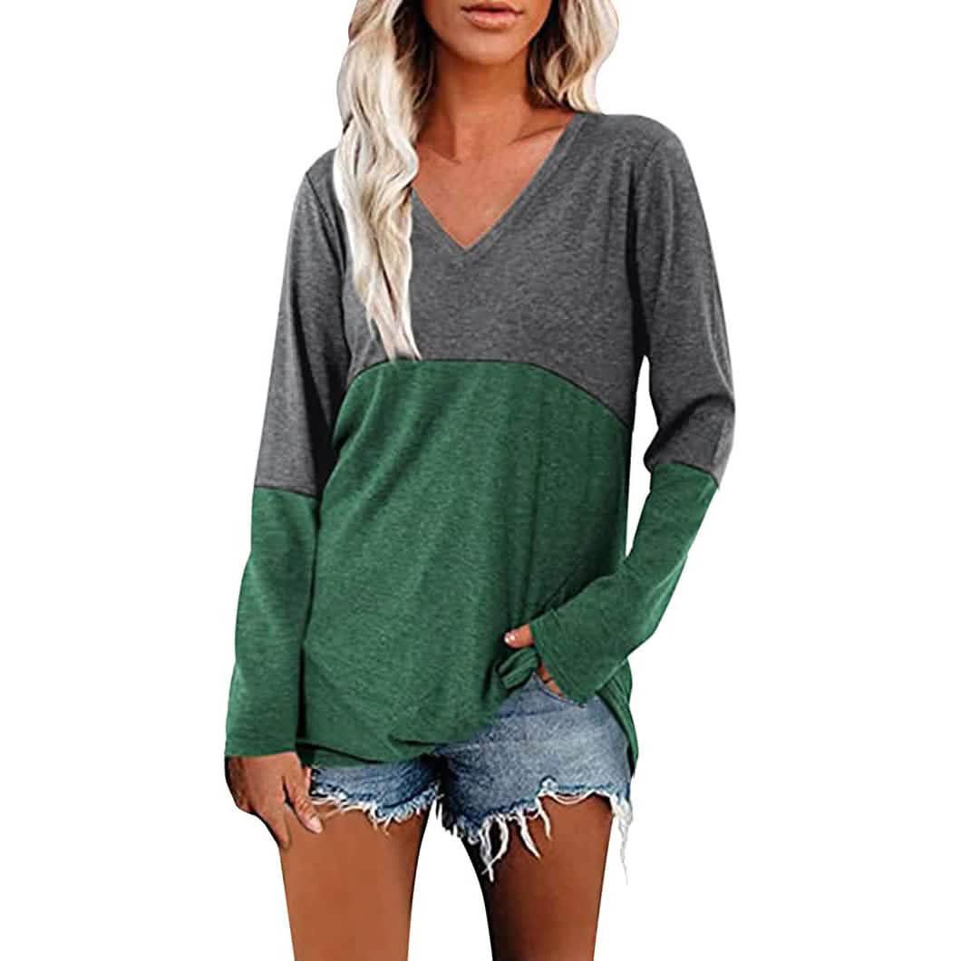 Women's Long Sleeve V Neck Loose Basic Shirt