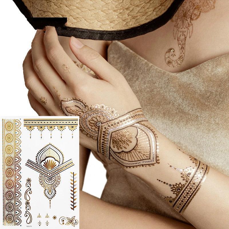 Womens Metallic Temporary Sticker Tattoos Gold Silver Waterproof Tattoos for Women