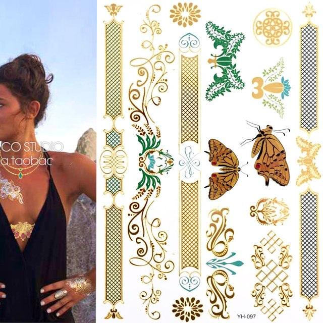 Womens Metallic Temporary Sticker Tattoos Gold Silver Waterproof Tattoos for Women