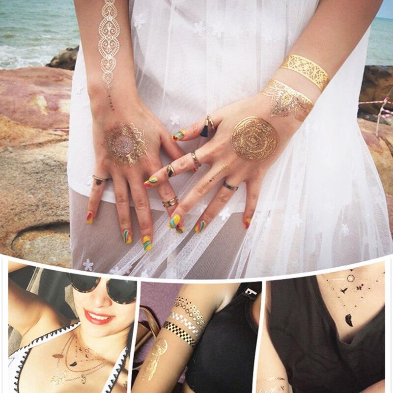 Womens Metallic Temporary Sticker Tattoos Gold Silver Waterproof Tattoos for Women