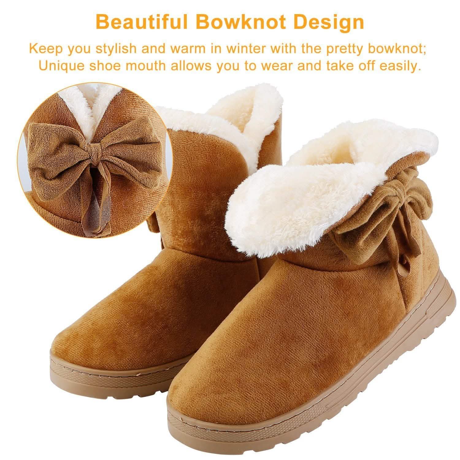 Womens Mid-Calf Winter Shoes with Anti Slip Rubber Base Bowknot