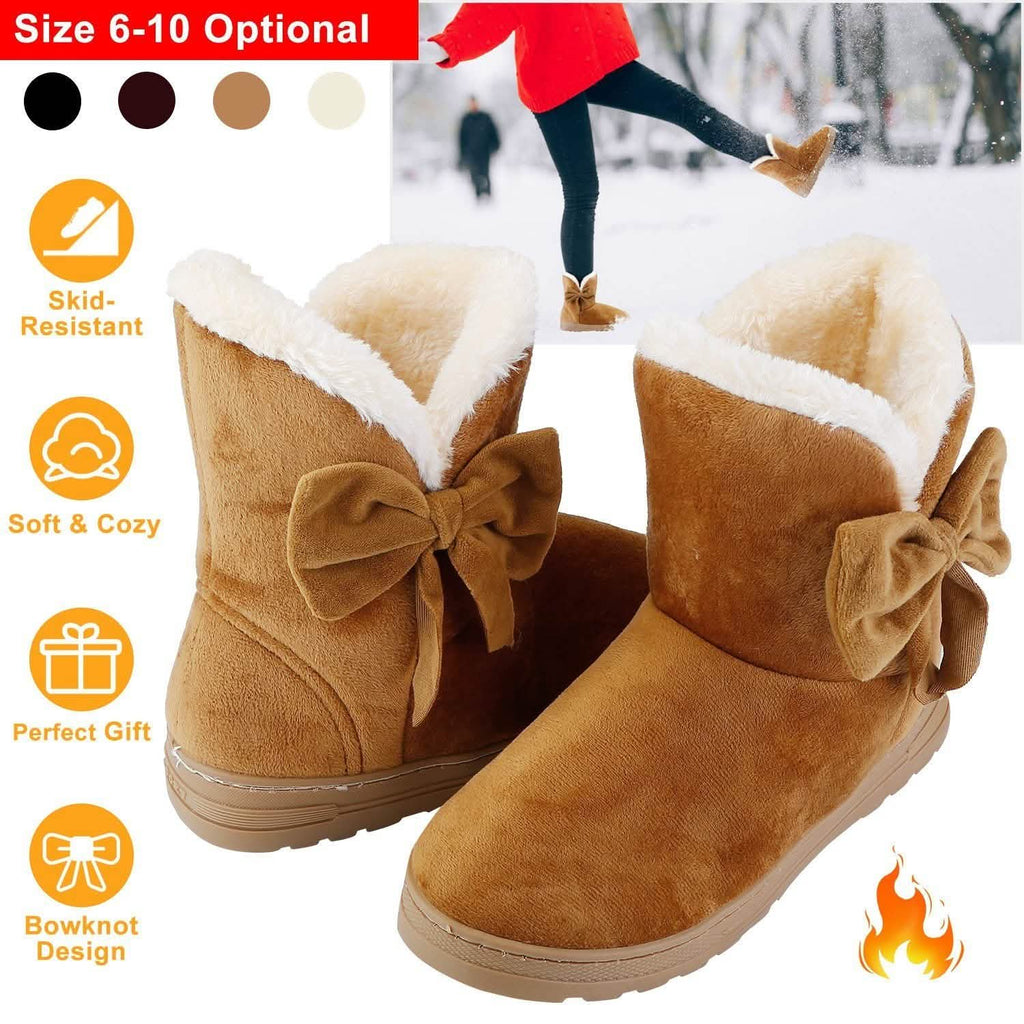 Womens Mid-Calf Winter Shoes with Anti Slip Rubber Base Bowknot