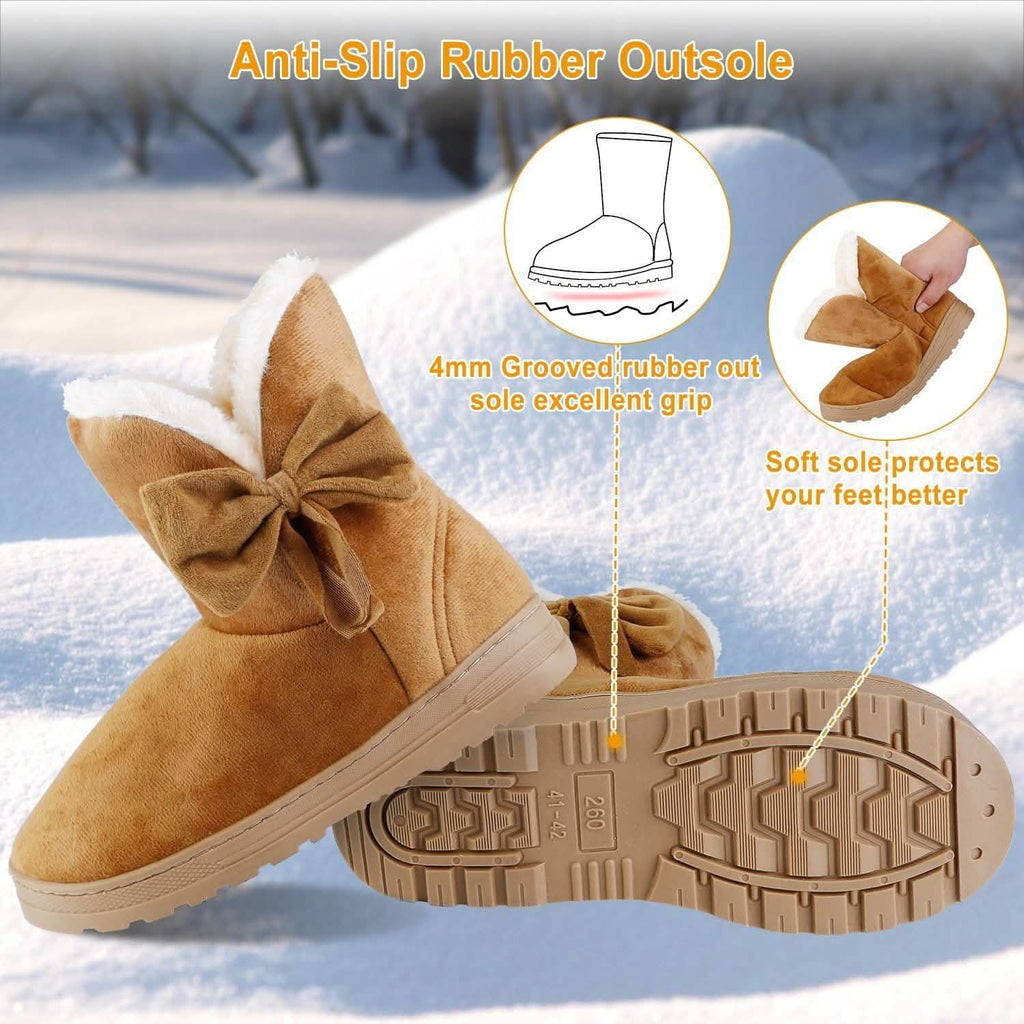 Womens Mid-Calf Winter Shoes with Anti Slip Rubber Base Bowknot