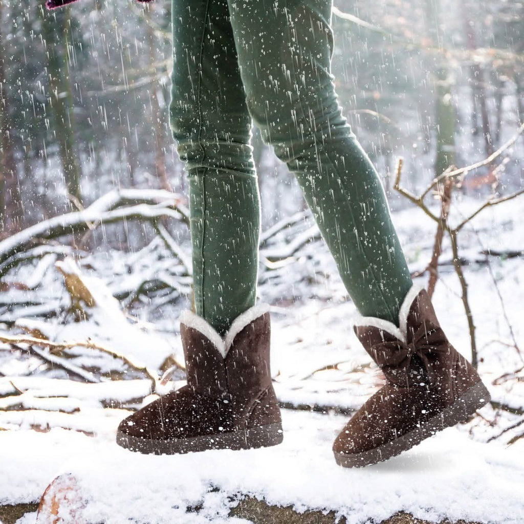 Womens Mid-Calf Winter Shoes with Anti Slip Rubber Base Bowknot