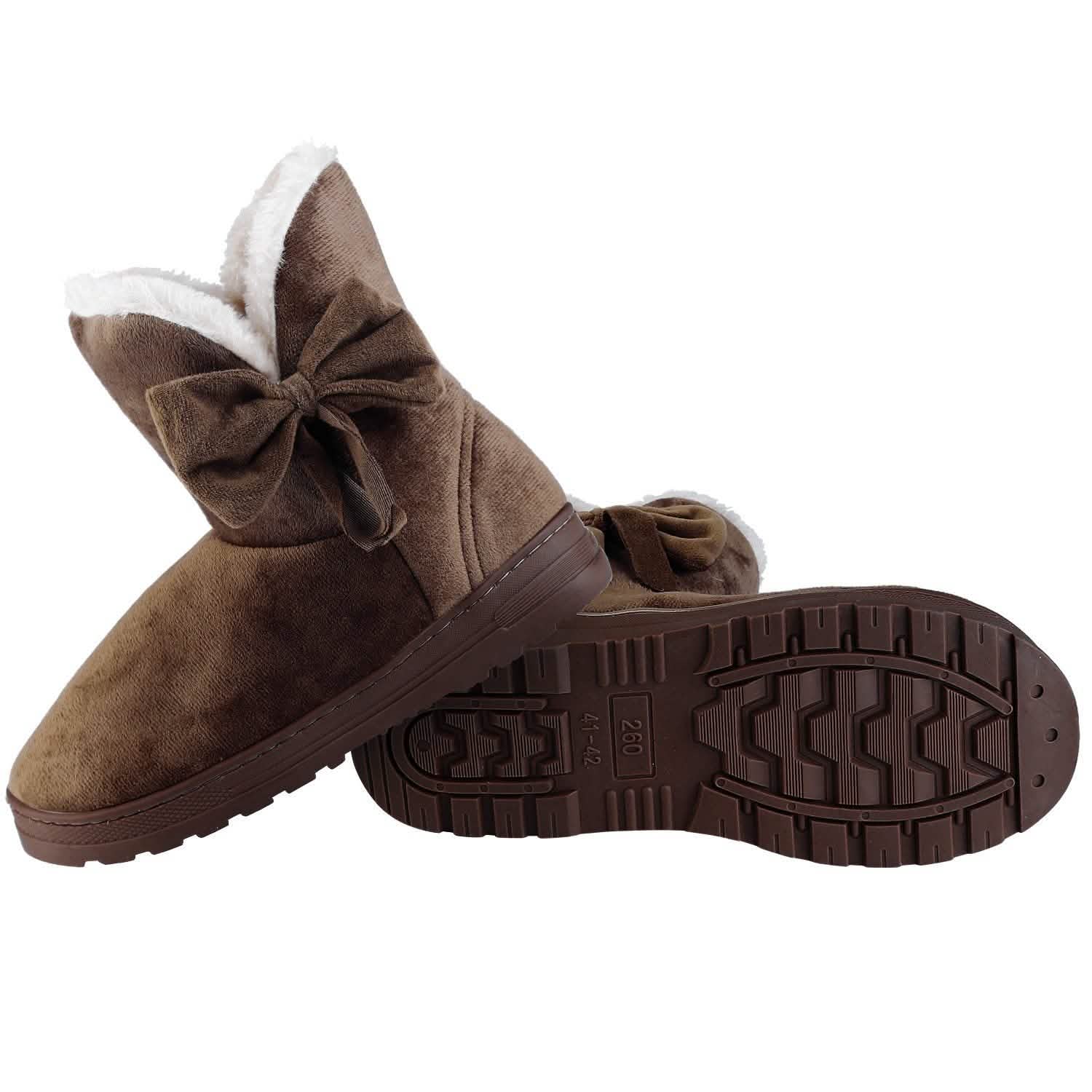 Womens Mid-Calf Winter Shoes with Anti Slip Rubber Base Bowknot