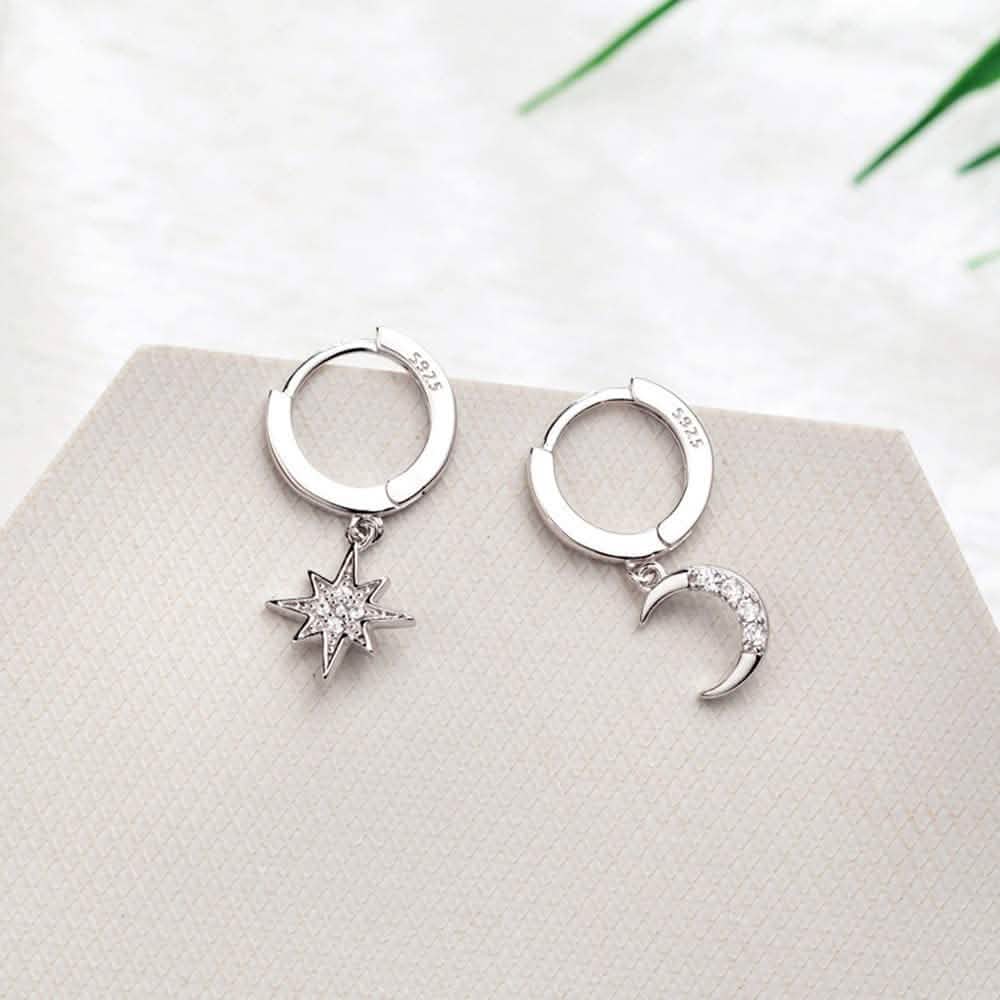 Women's Moon Star Pendant Small Hoop Earrings