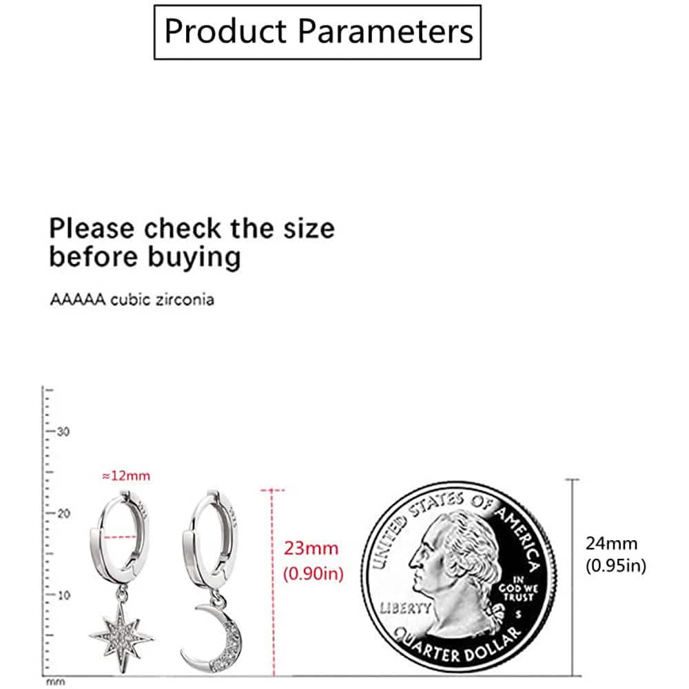 Women's Moon Star Pendant Small Hoop Earrings