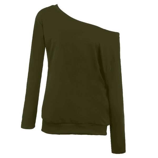 Women's New Fashion Style One Shoulder Soft Long Sleeve Top