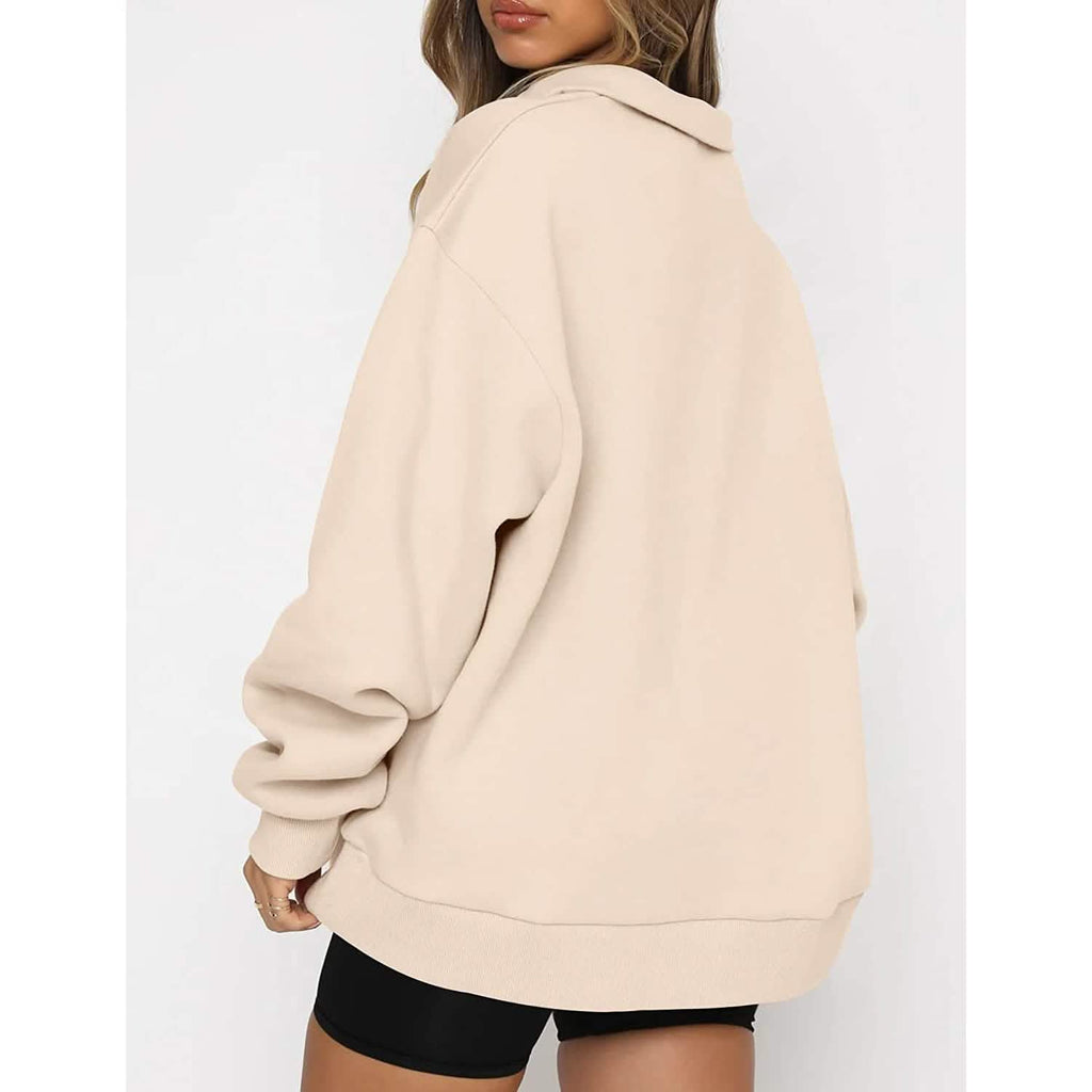 Womens Oversized Half Zip Pullover Long Sleeve Sweatshirt