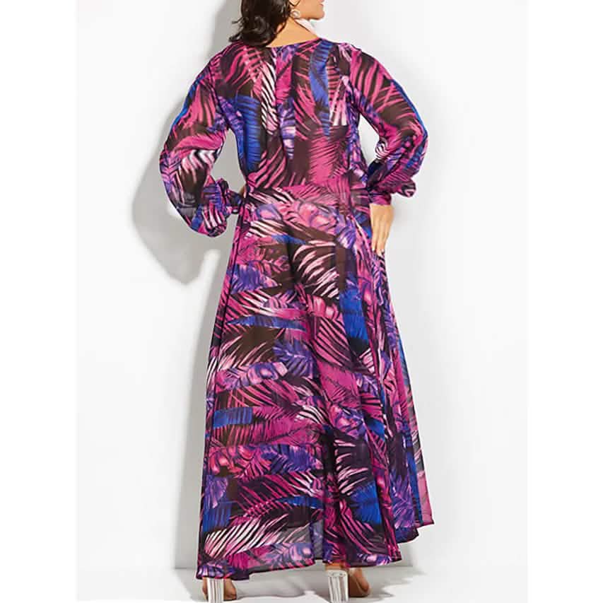 Women's Plus Size A Line Dress Floral V Neck Print Lantern Sleeve