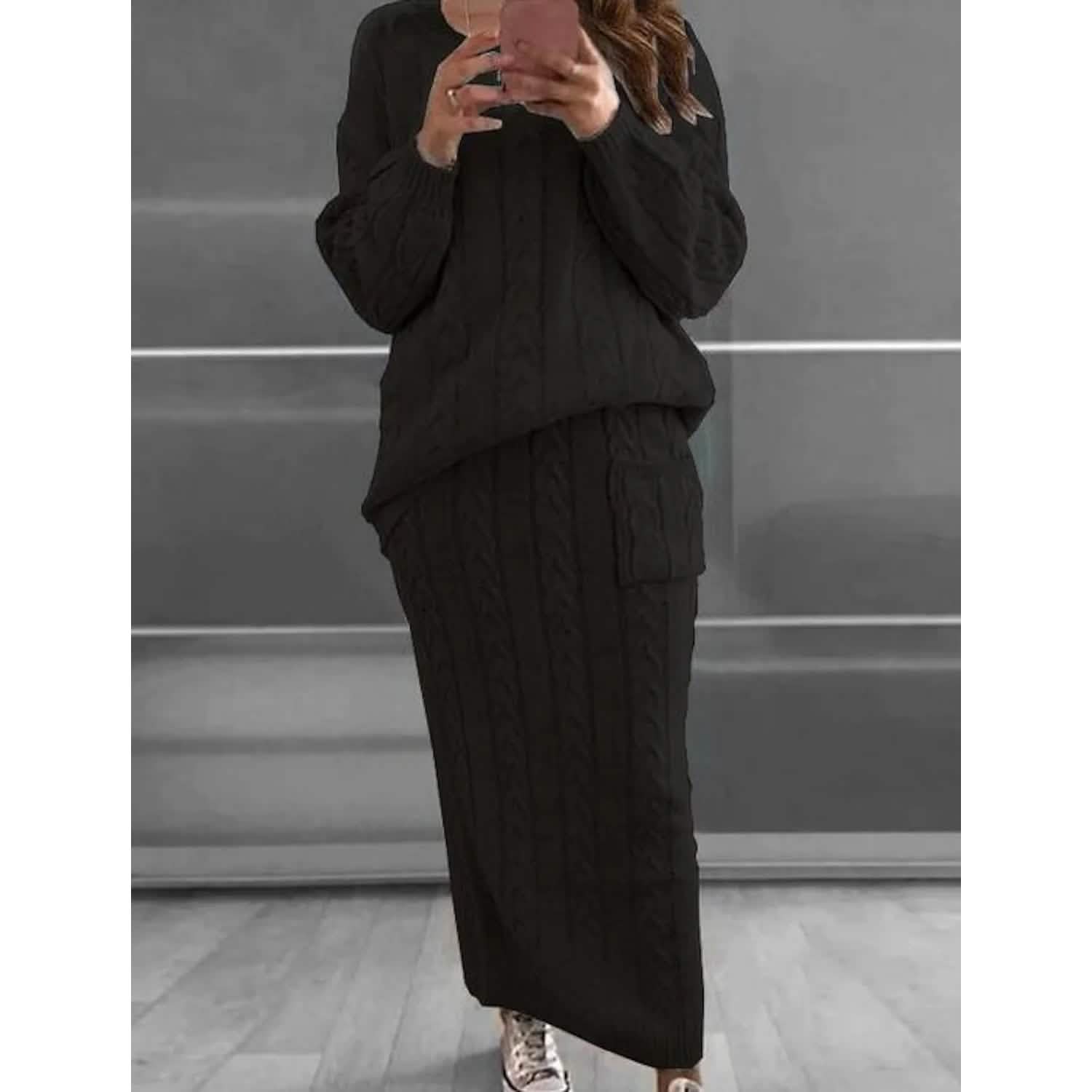 Women's Pocket Knitted Patchwork Solid Casual Long Sleeve Loose Sweater