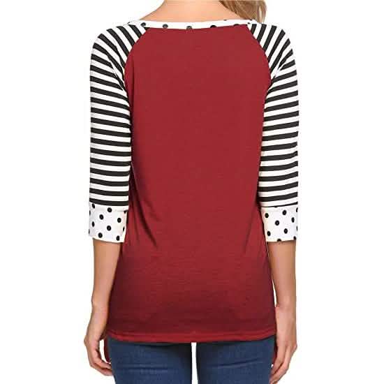 Women's Polka Dots Striped 3/4 Sleeve Top